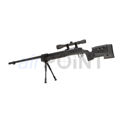 WELL MB16 - Sniper Rifle Set - Black - BOLT ACTION AIRSOFT