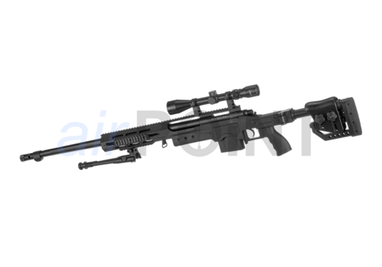 WELL 4411D UPGRADED - Sniper Rifle Set - Black - BOLT ACTION AIRSOFT