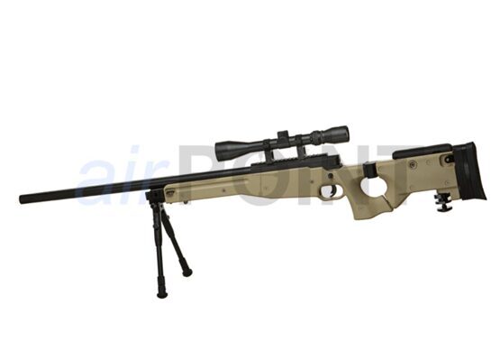 WELL AW .338 UPGRADED - Sniper Rifle Set - Tan - BOLT ACTION AIRSOFT